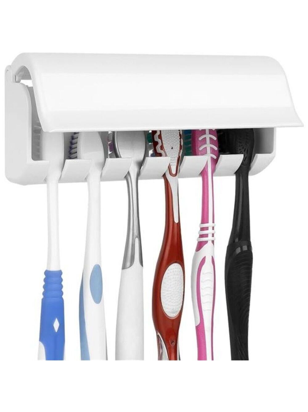 Wall Mount Toothbrush Holder With Cover Bathroom Organizer Self Adhesive 6 Slots
